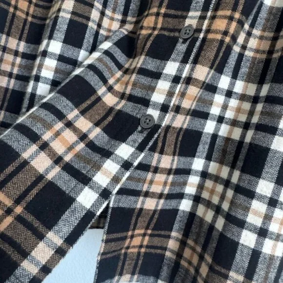 Loft Plaid Long Sleeve Button Down Tie Waist Flannel Shirtdress Women's Size L - Picture 7 of 8